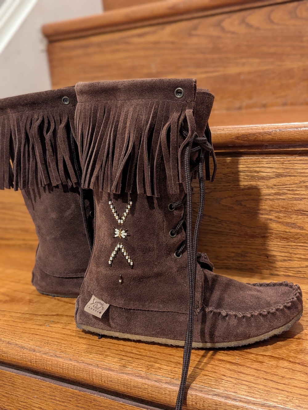 Fringed Suede Moccasin Boot in Dark Brown - Women